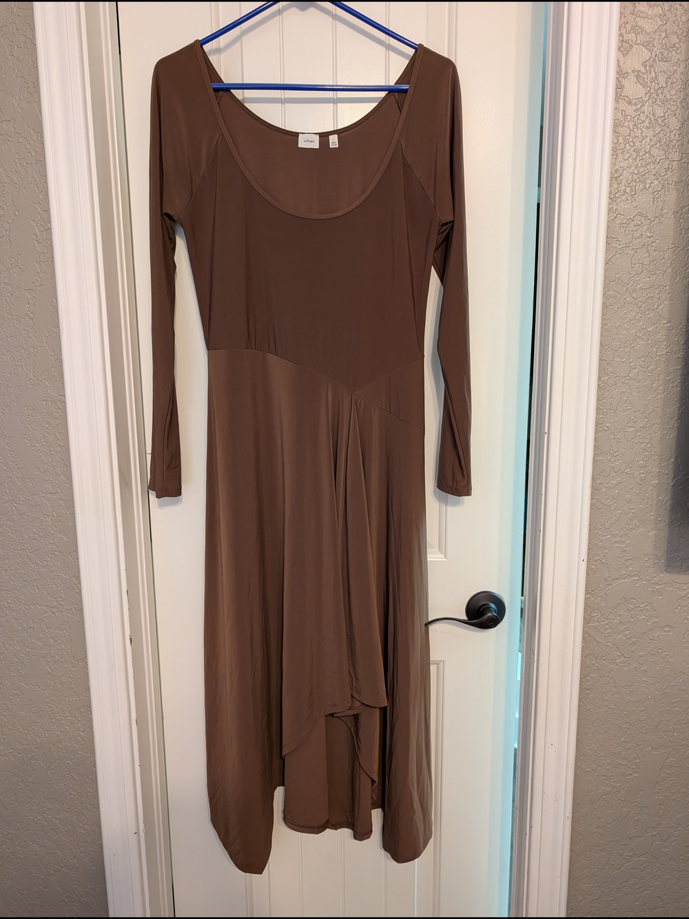 Wilfred Aritzia Nuage Dress Brown Long Sleeve Asymmetrical Midi Size Large - Picture 7 of 15